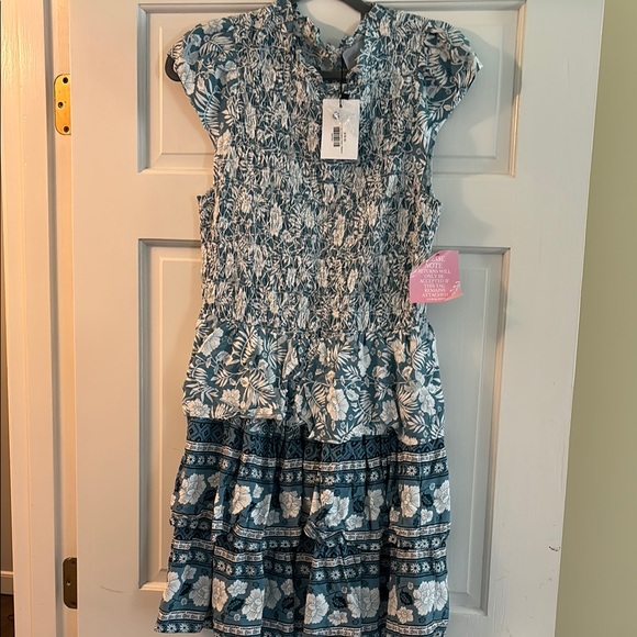 Floral Smocked Top in Blue and White - Picture 4 of 6